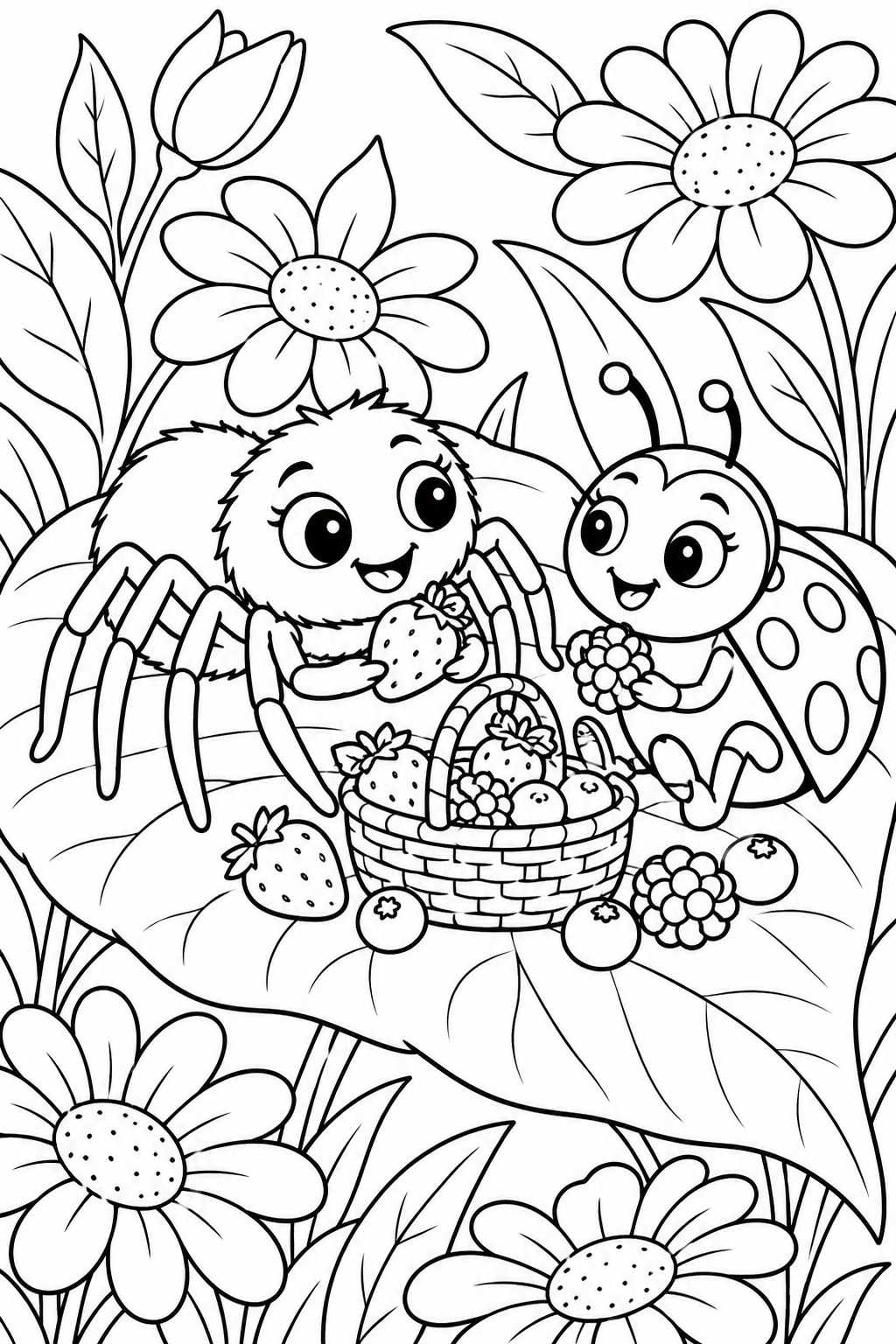 Spider and Ladybug Friends Coloring Page