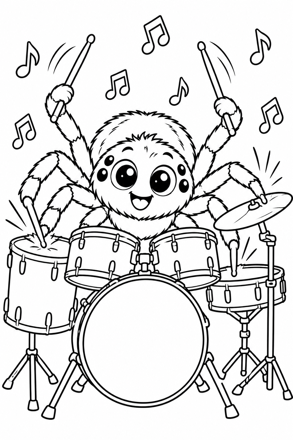 Spider Playing Drums Coloring Page