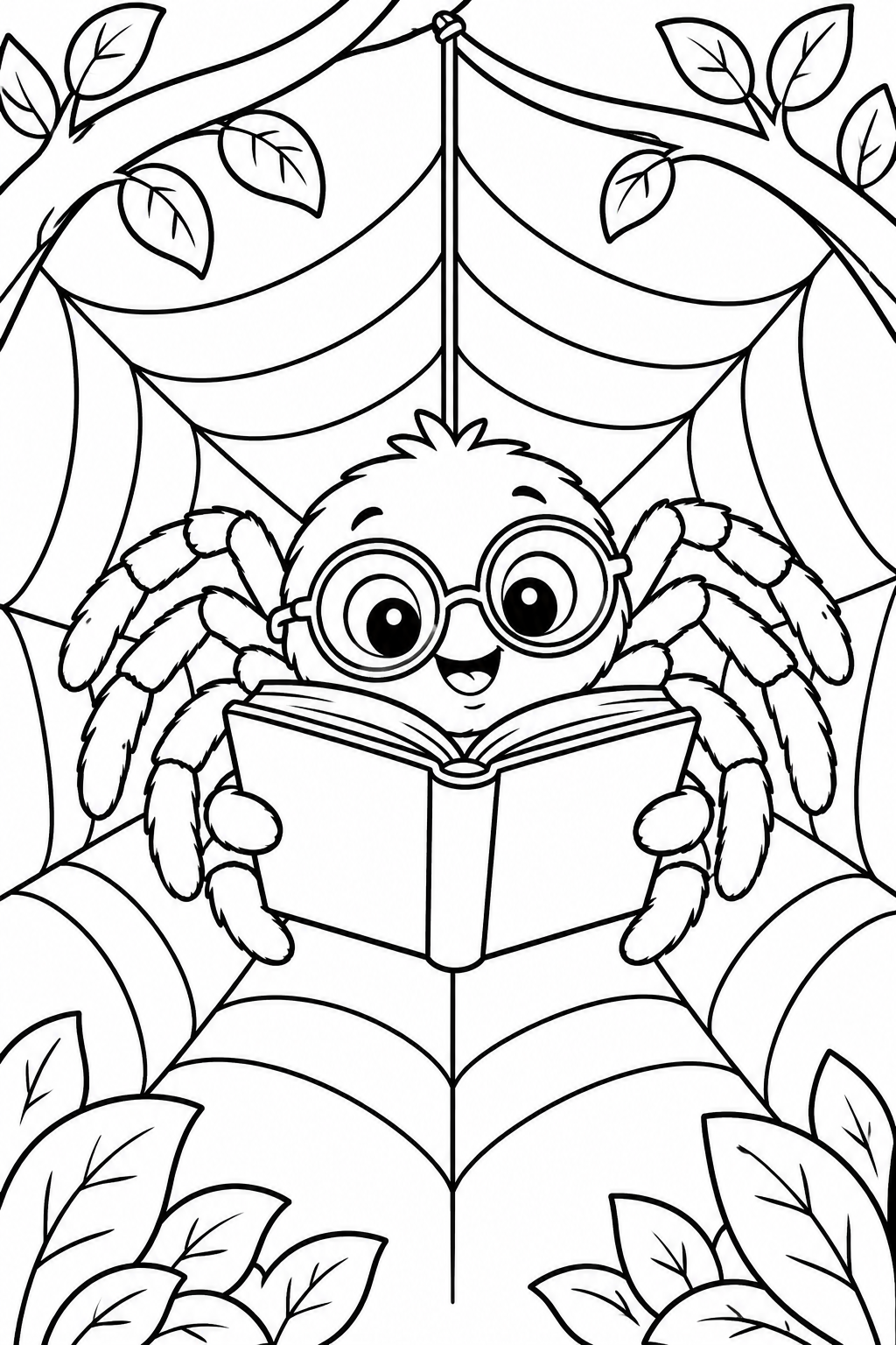 Spider Reading a Book Coloring Page