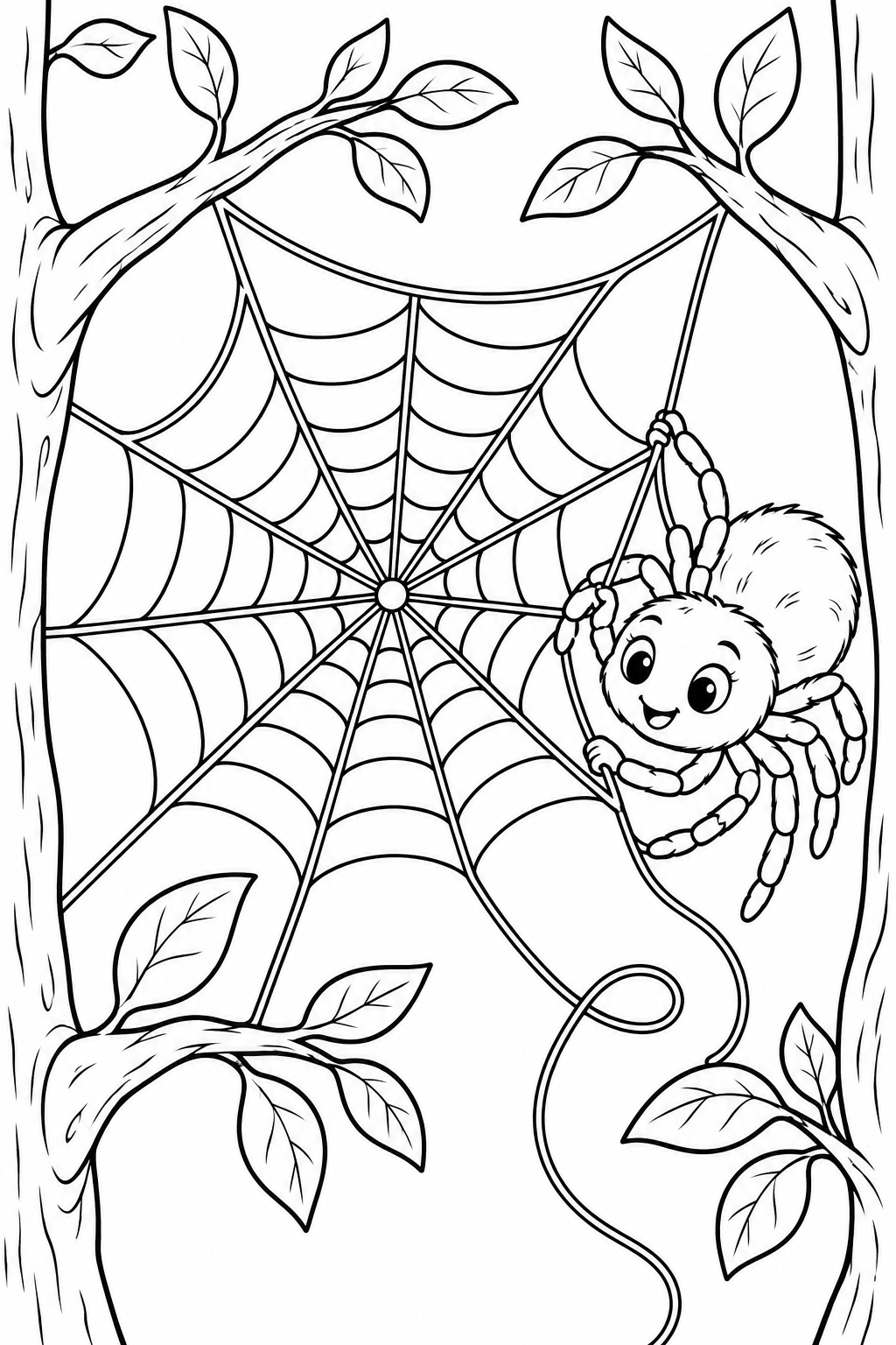 Spider Weaving a Web Coloring Page