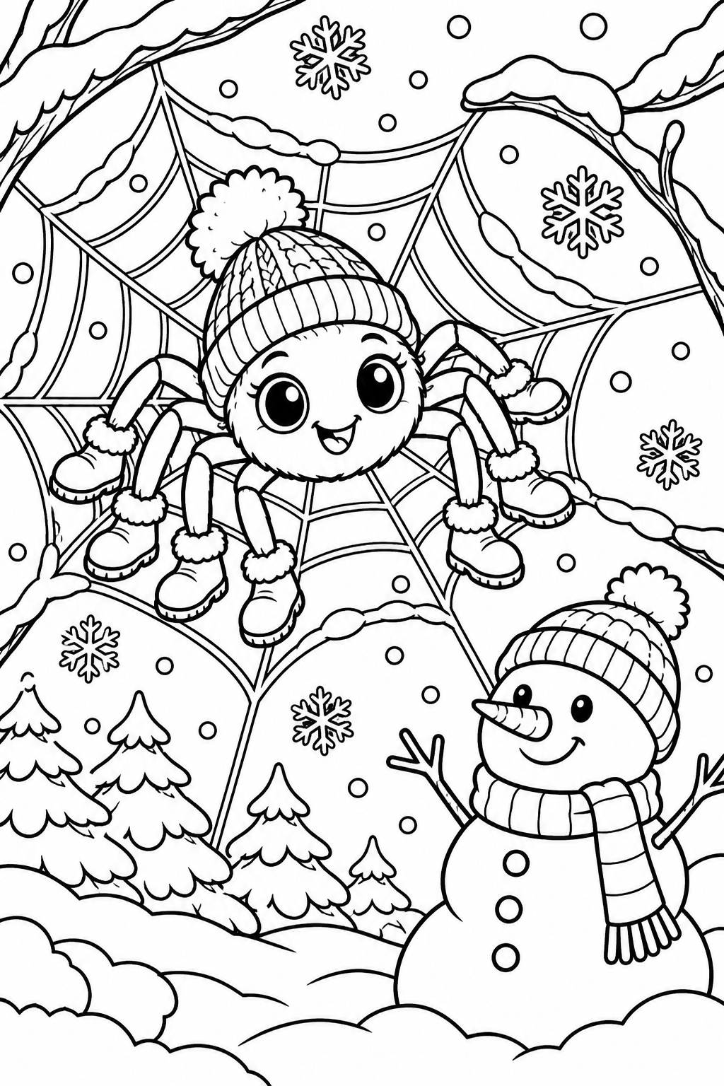 Spider in a Winter Hat and Scarf Coloring Page
