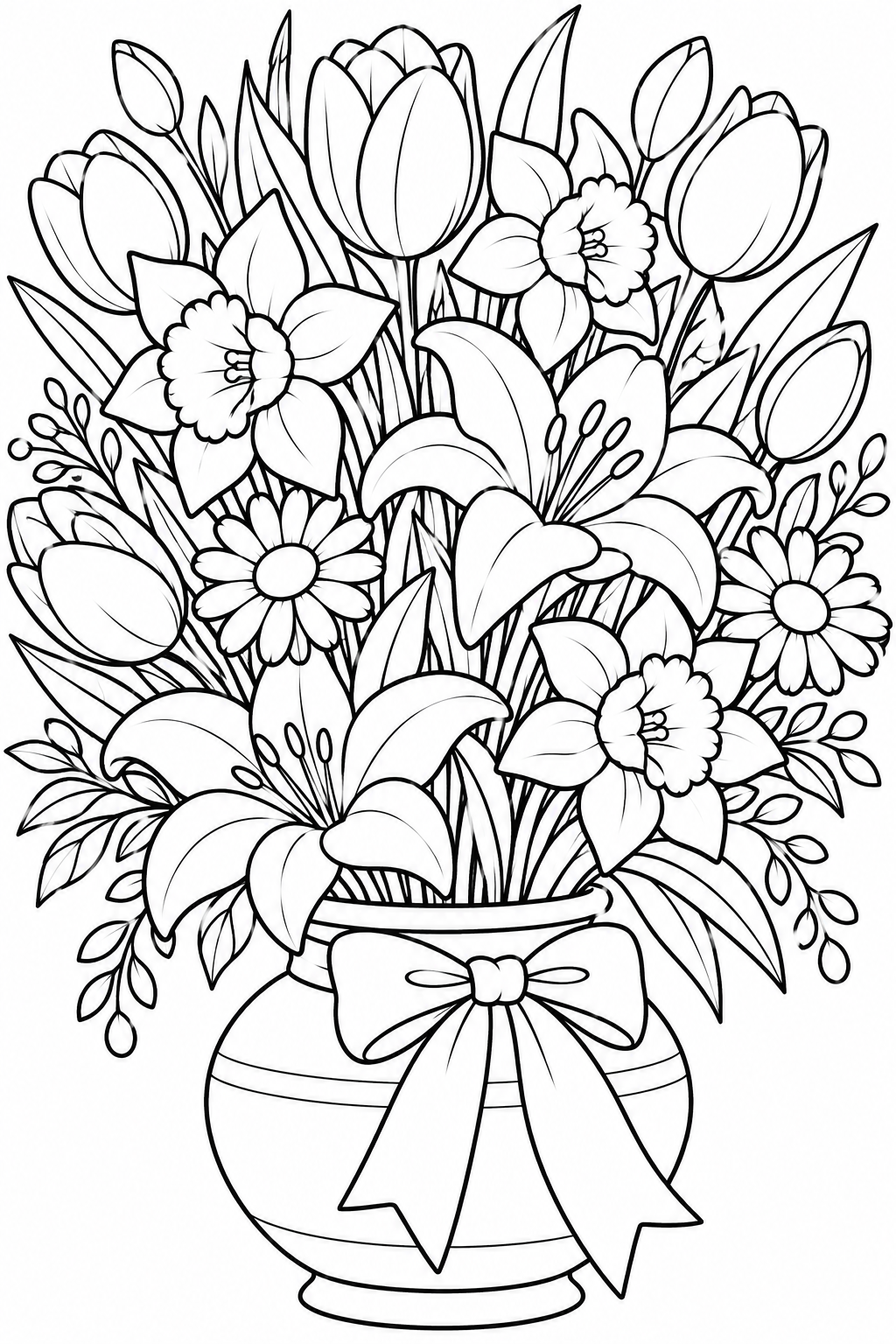 Spring Flower Bouquet in a Vase Coloring Page