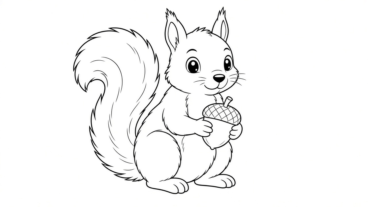 Squirrel with Acorn Coloring Page
