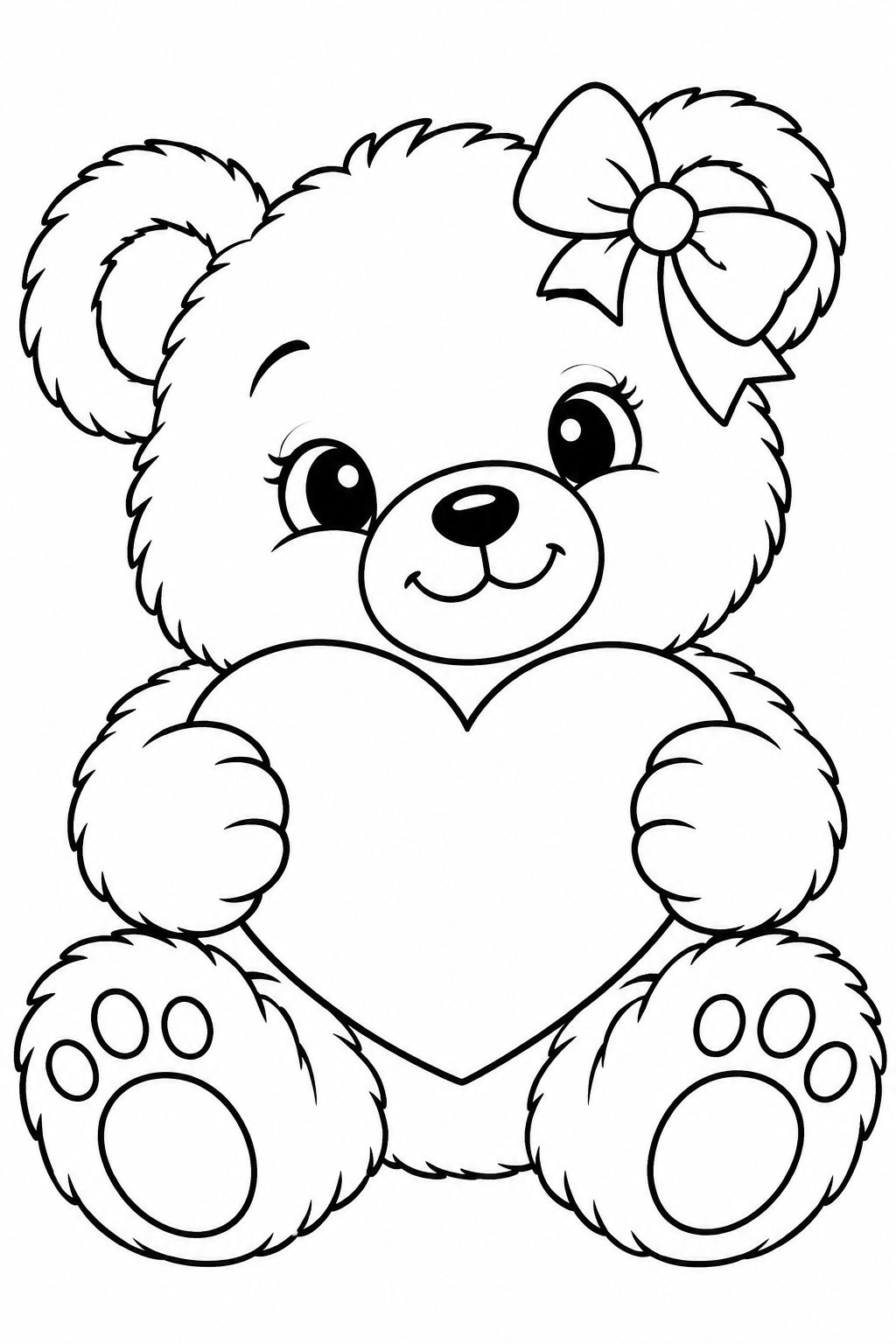 Teddy Bear Holding Heart Coloring Page