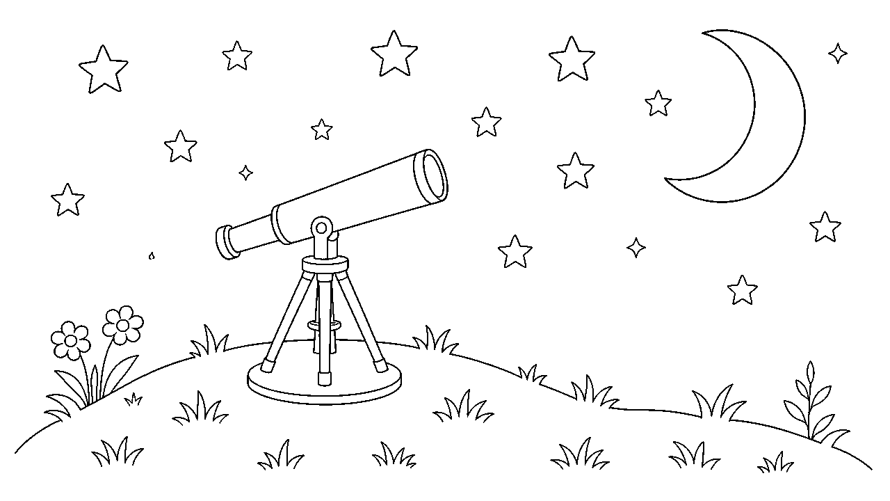 Telescope On Hill Coloring Page