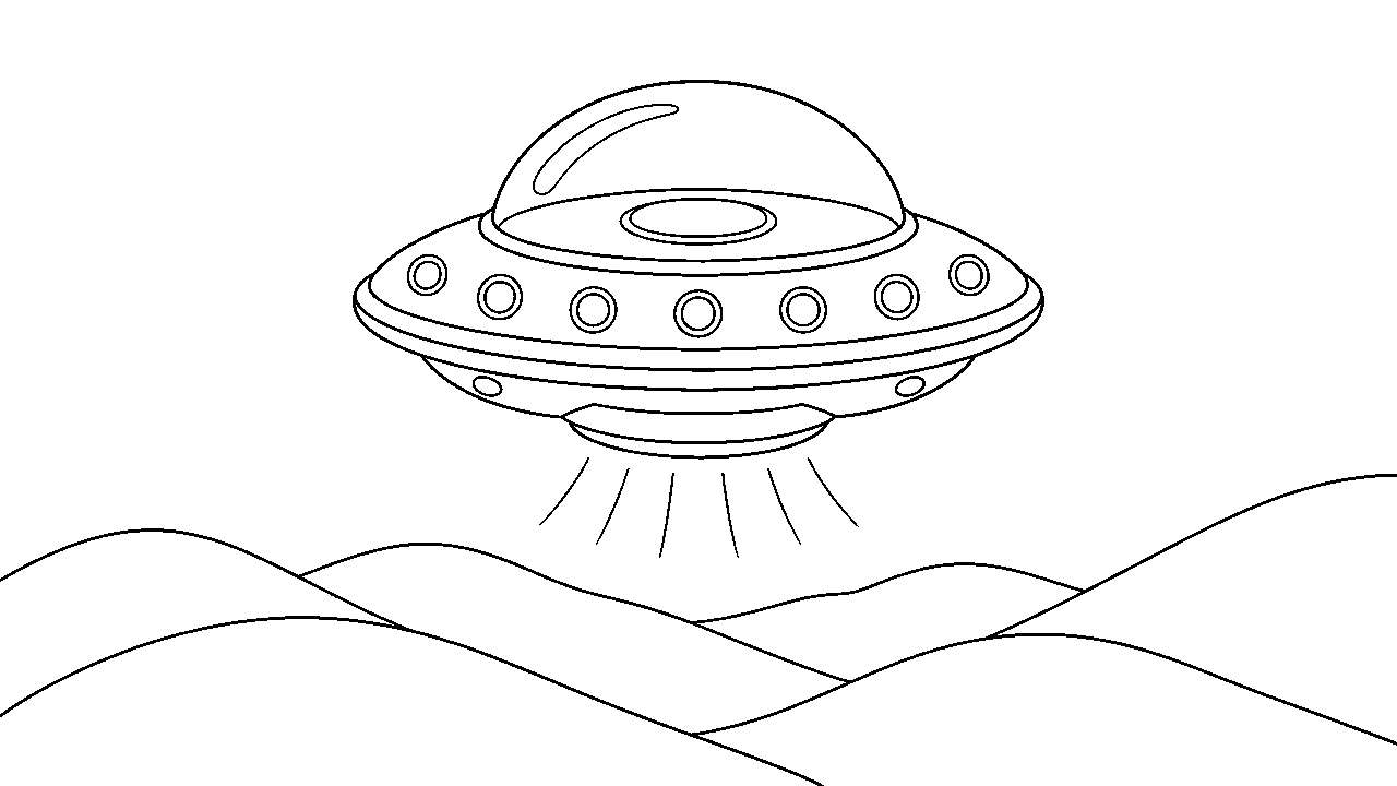 UFO Over Hills Coloring Page