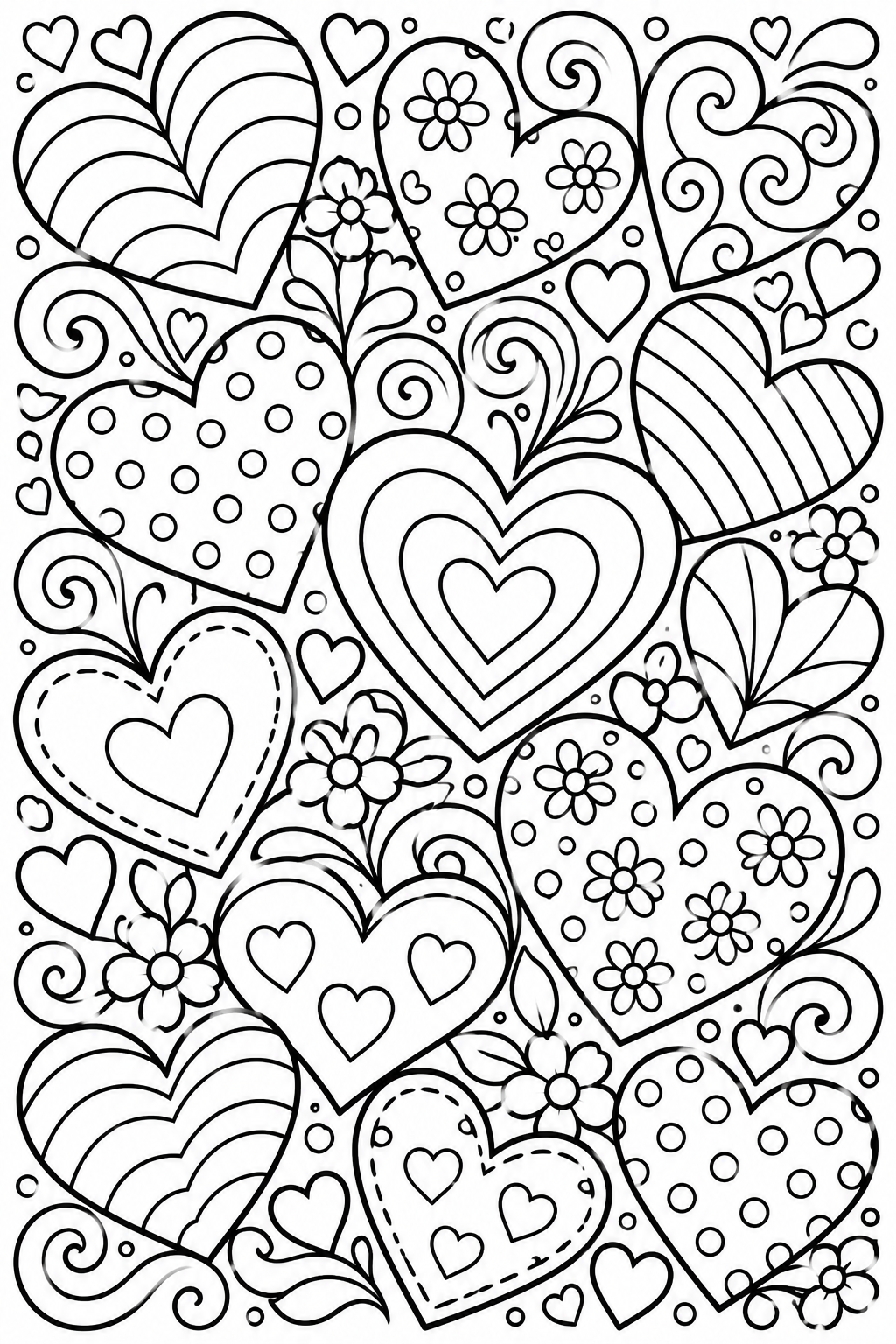 Valentine Heart Doodle Pattern Coloring Page
