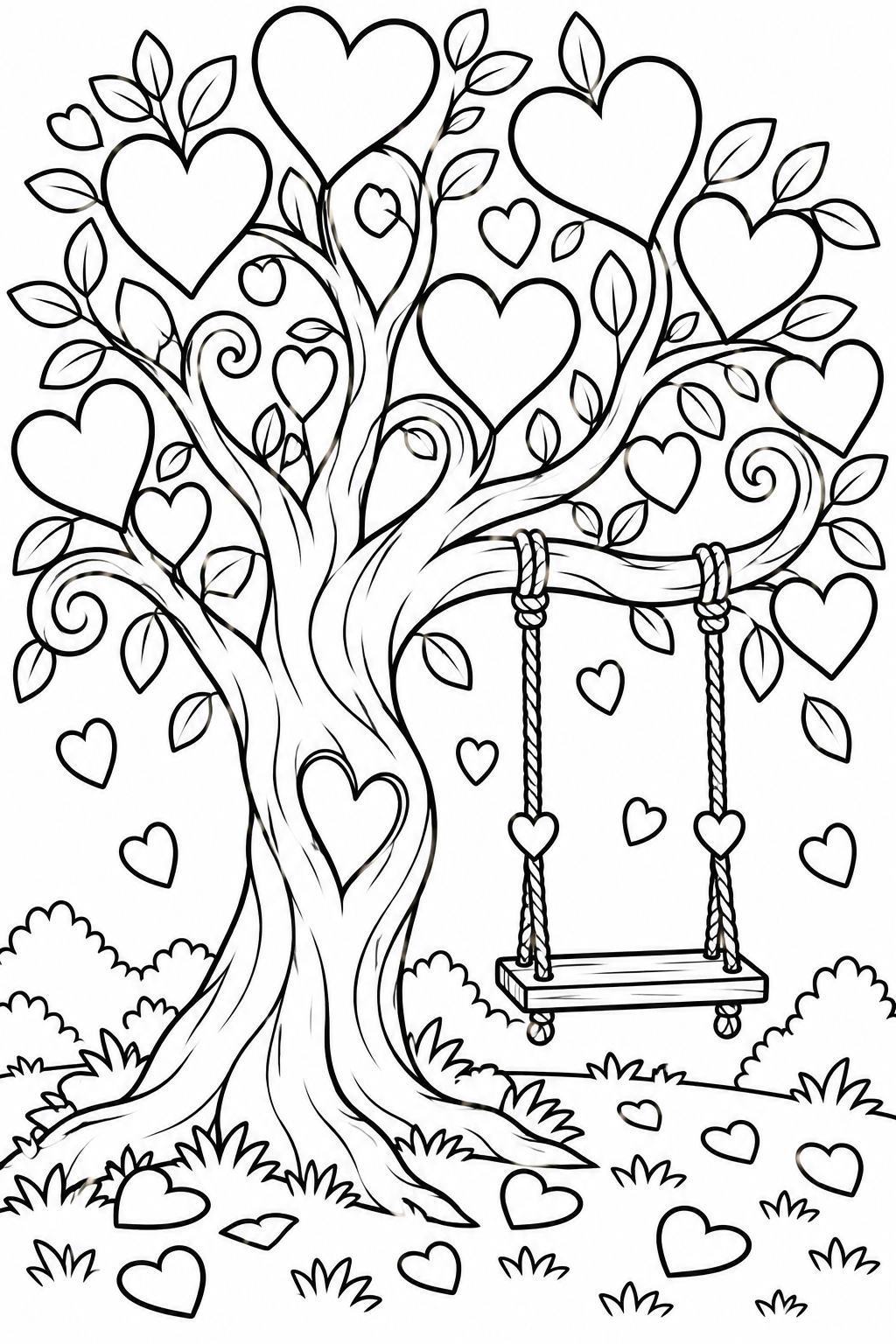 Valentine Heart Tree Coloring Page