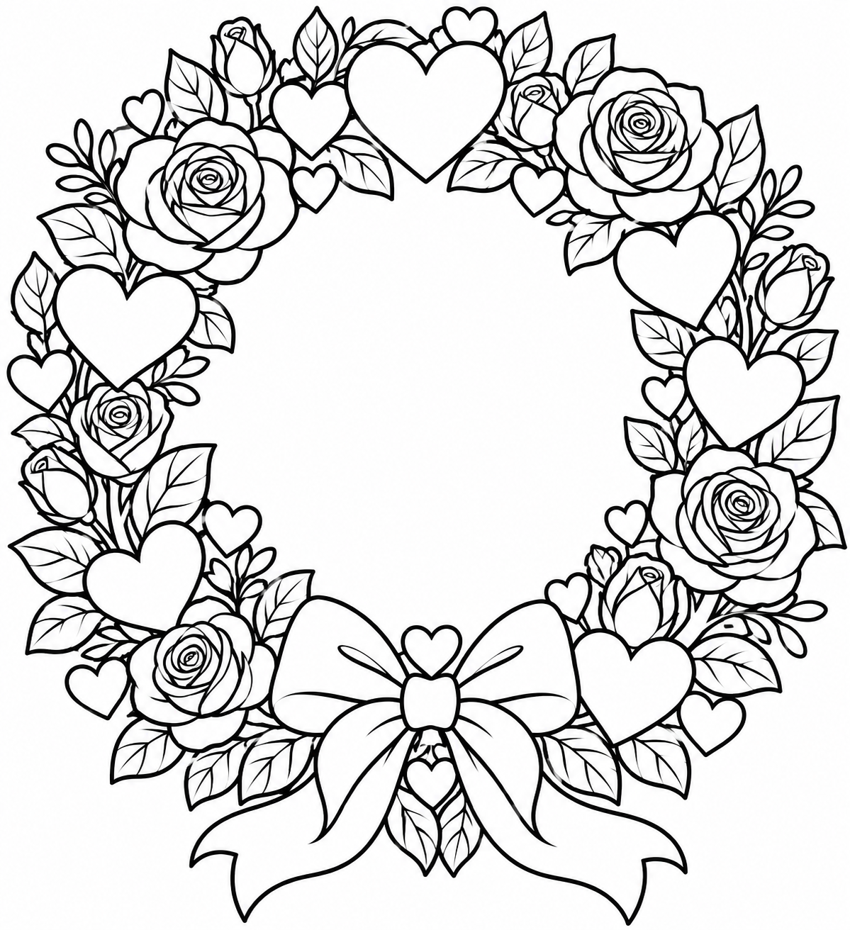 Valentine Heart Wreath Coloring Page