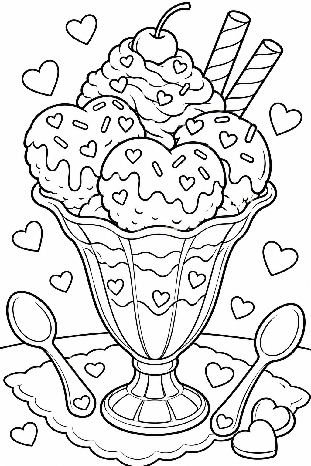 Valentine Ice Cream Sundae Coloring Page