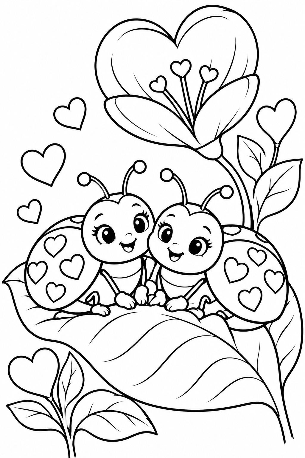 Valentine Love Bugs Coloring Page