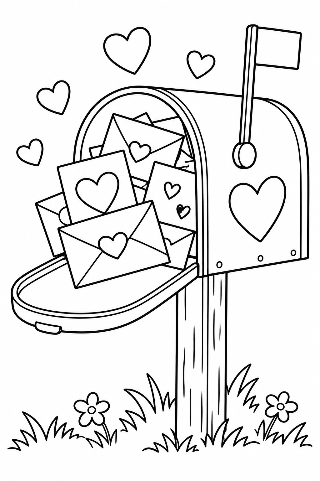 Valentine Mailbox Full Of Hearts Coloring Page