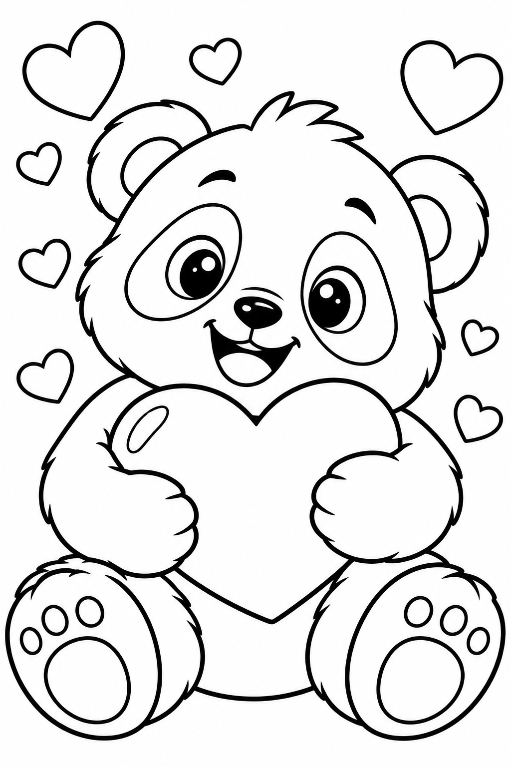 Valentine Panda Hugging a Big Heart Coloring Page