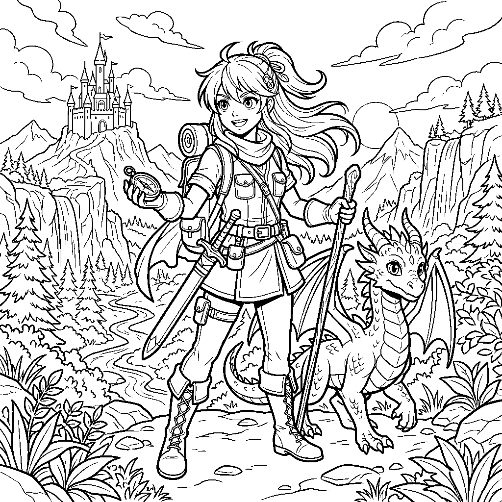 Adventurer and Wolf in the Mountains
