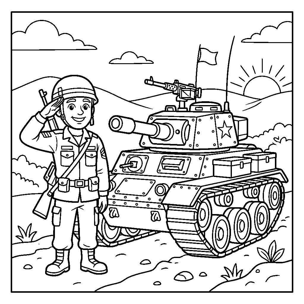 Soldier Beside a Tank