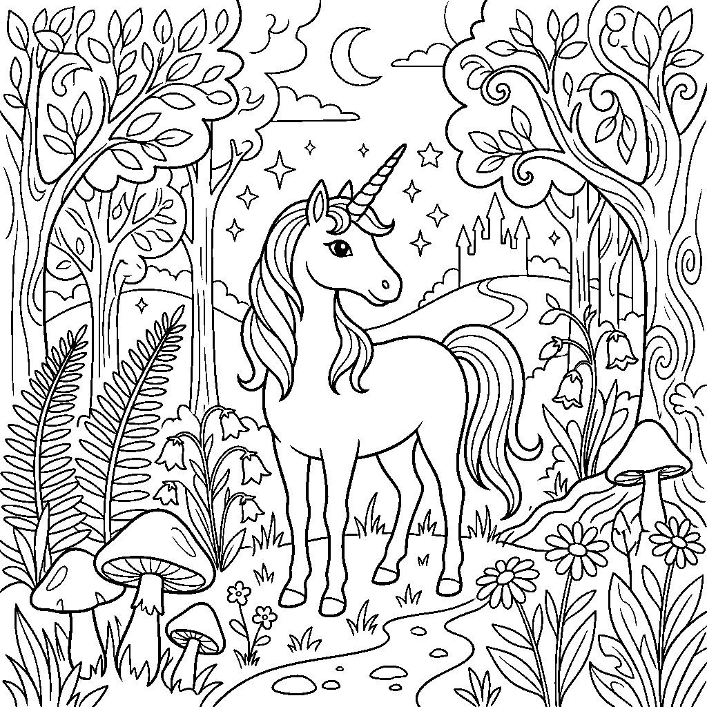 Unicorn in an Enchanted Forest